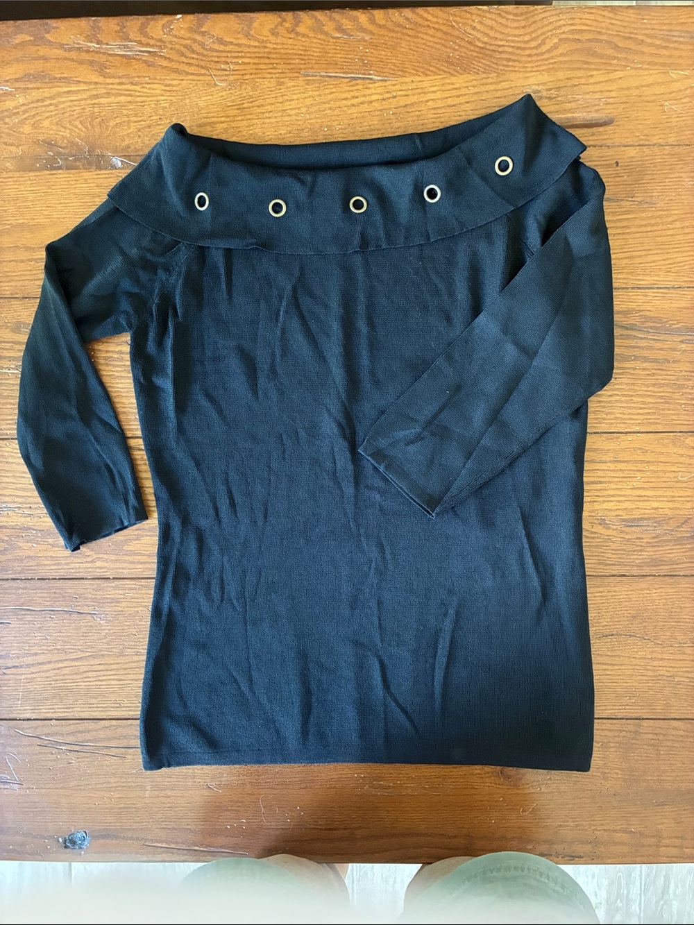 Joseph A Black Off-Shoulder Sweater with Grommet Detail